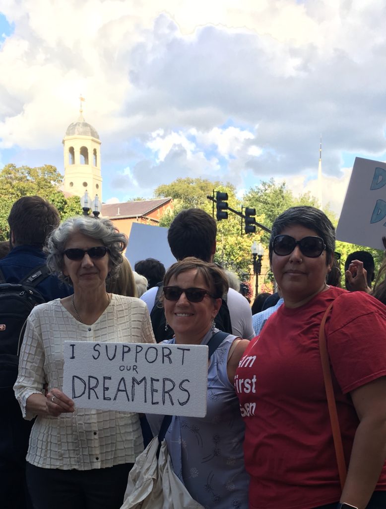 A demonstration supporting DACA students with Profs. Charlene Galarneau and Irene Mata from Wellesley College (2017).