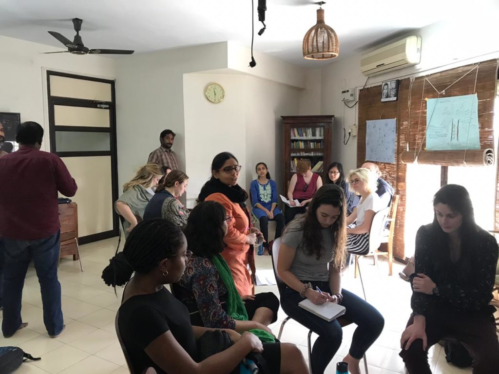 Wellesley students participate in workshop at Praxis Institute, Chennai, India. Wintersession in India (2019).